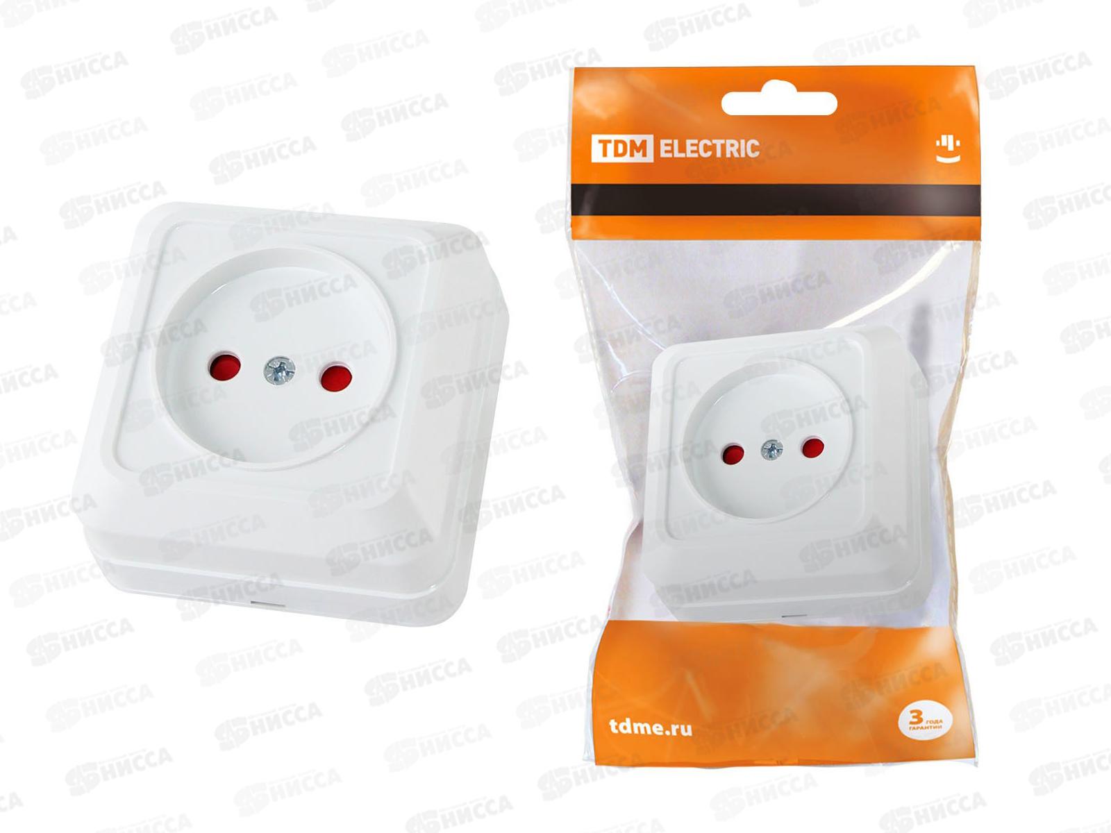 Розетка TDM двойная открытой установки, с защитными шторками, IP20 10А белый &quotЛадога&quot 0061