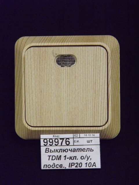 Выключатель TDM 1-клавиша открытая установка, подсветка, IP20 10А сосна &quotЛадога&quot, 0047