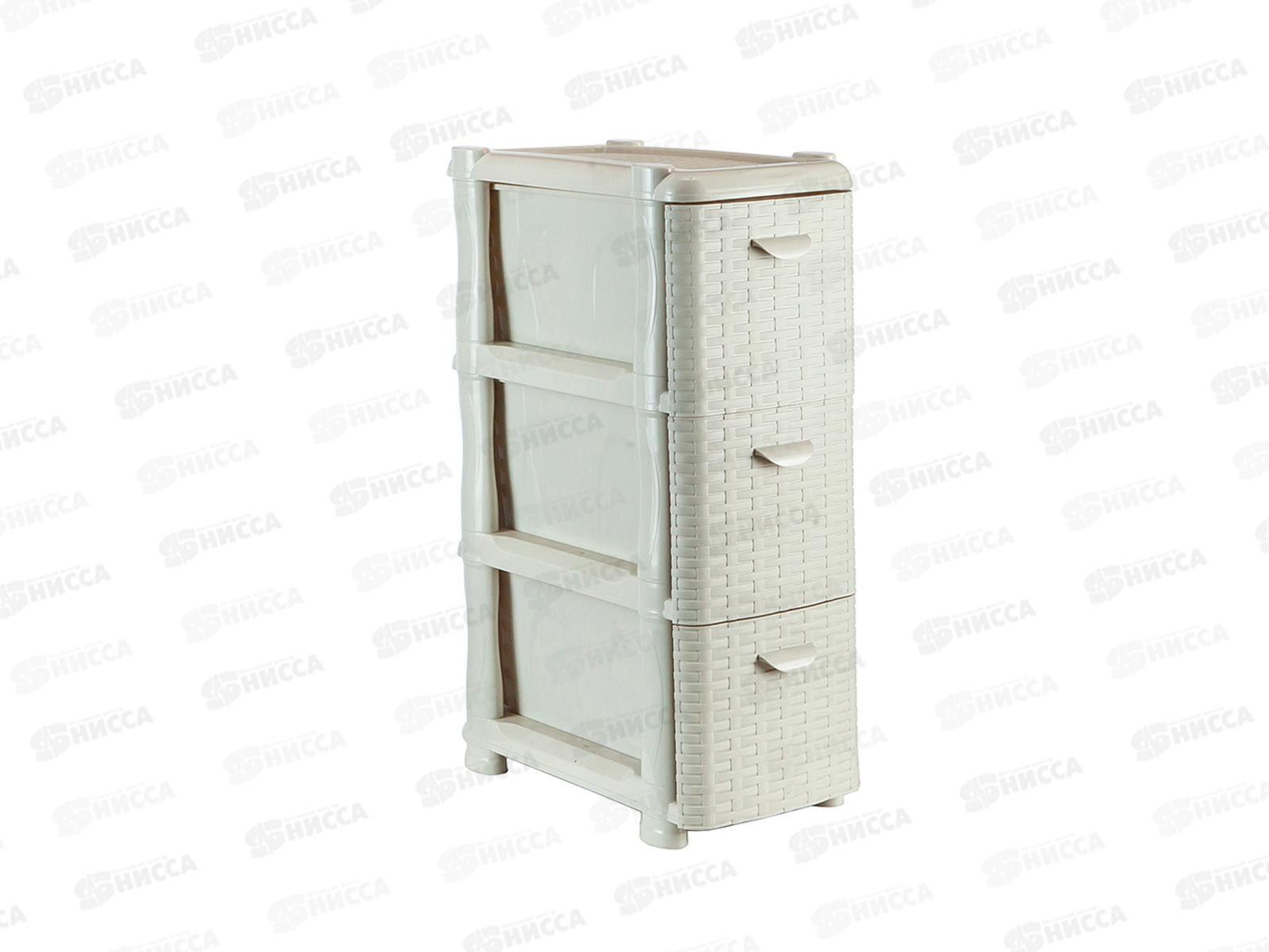 Комод  узкий Ротанг 3-х секционный белый ротанг М2813*1