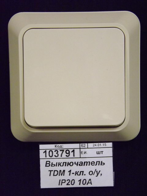 Выключатель TDM 1 клавиша открытая установка IP20 10А слоновая кость, &quotЛадога&quot, 0002