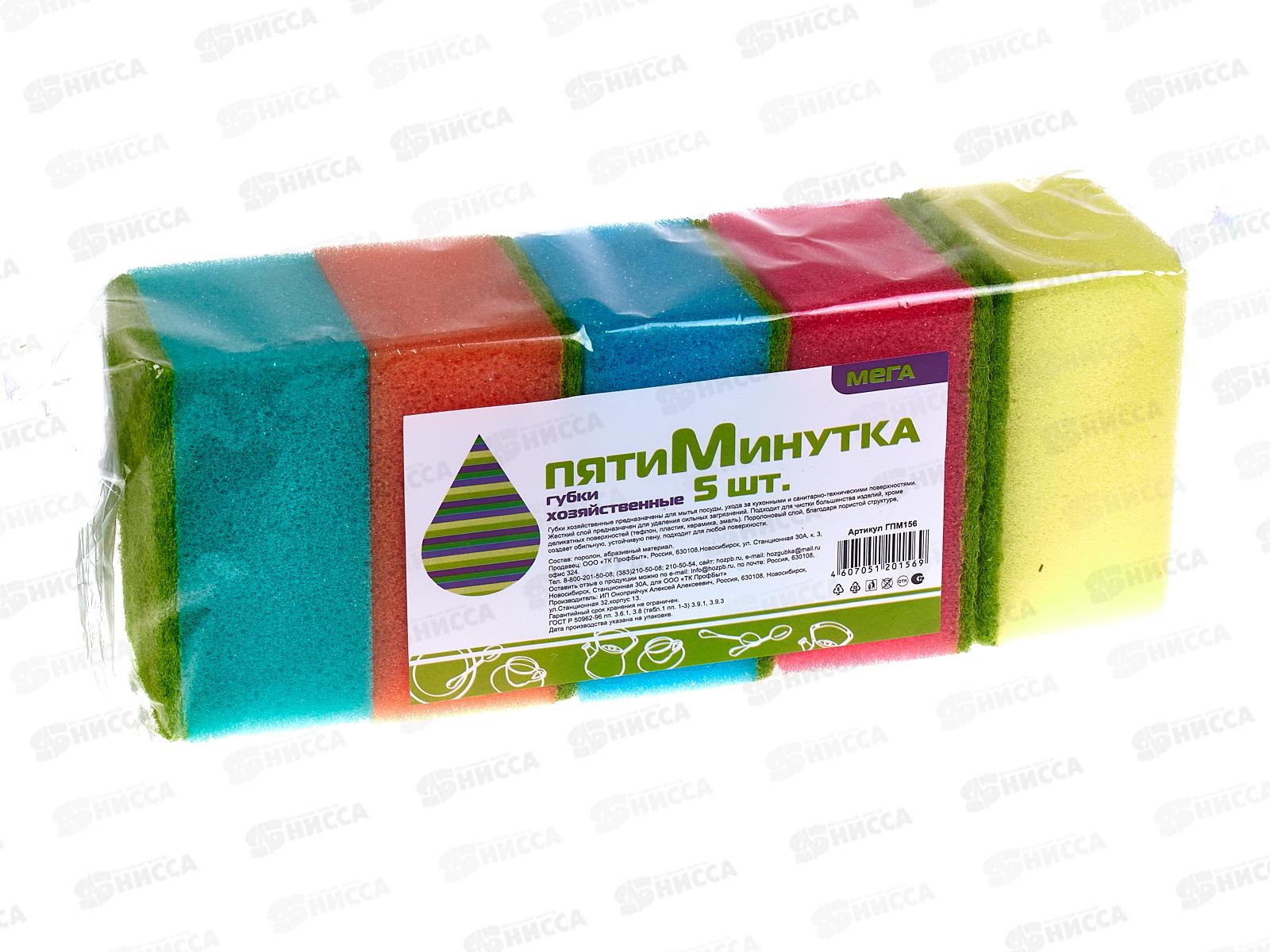 Губка для посуды Пятиминутка 5штук мега *48