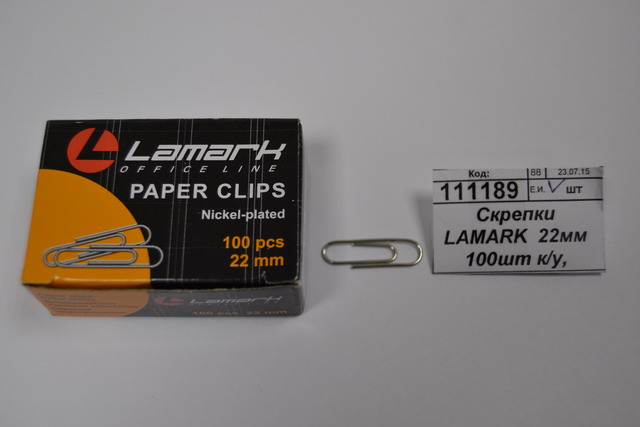 Скрепки LAMARK  22мм 100шт картонная упаковка, никелированные, PC0209 *10/250