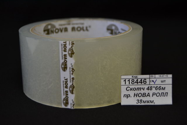 Скотч 48*66м прозрачный НОВА РОЛЛ 38мкм, 0120-234X *6/72