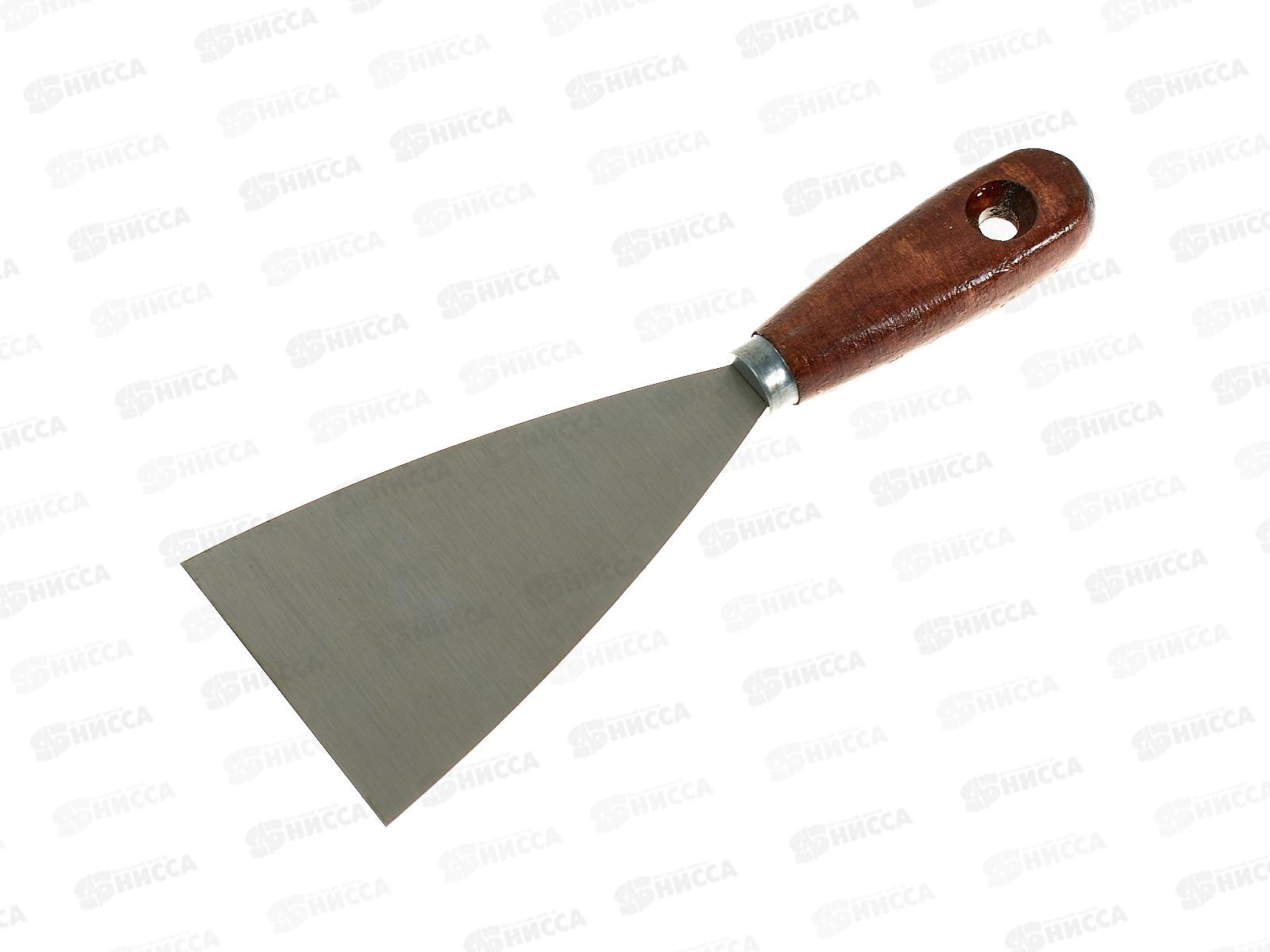 Шпатель малярный стальной  80мм  деревянная ручка, 1201080   *12/240