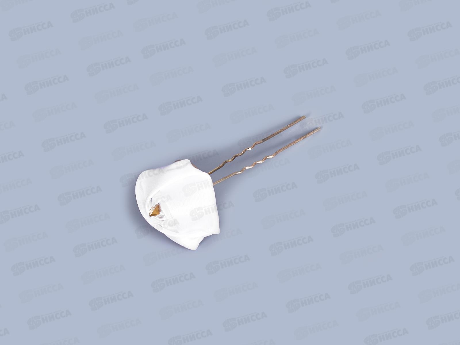 Шпилька для волос &quotБутон розы со стразой&quot атлас белый *1/50 ОК098