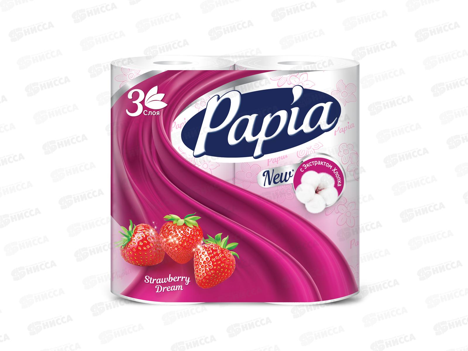 Бумага  туалетная  Papia Клубничная мечта  3-х слойная  4шт  *14