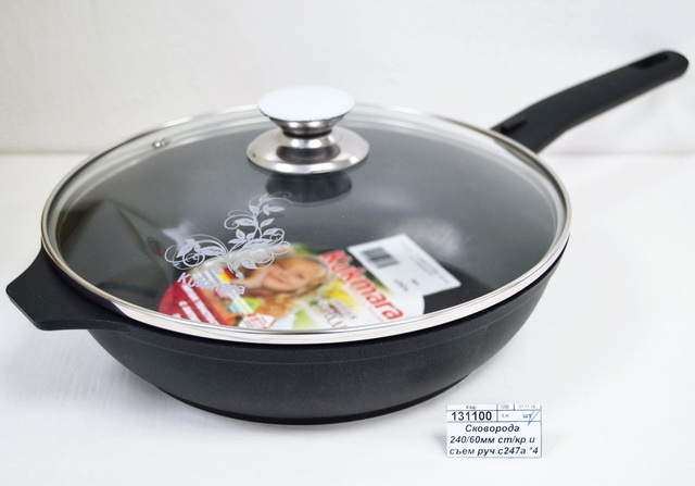 Сковорода 240/60мм стеклянная крышка и съемная ручка с247а *4
