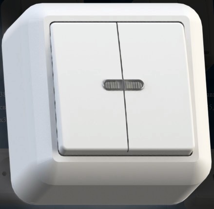 Выключатель открытой установки А510-387 2-х клавишный с подсветкой, Оптима, 387  *80