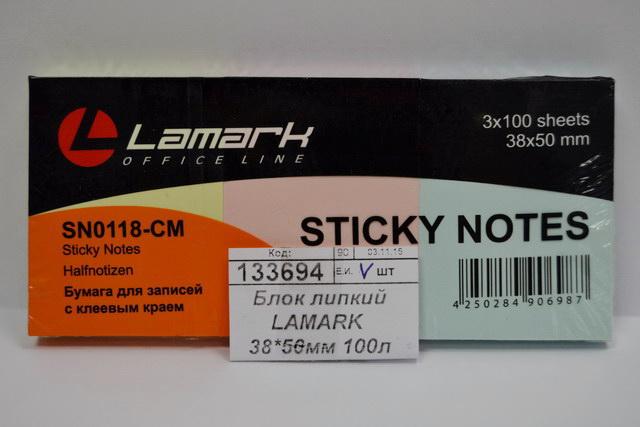 Блок липкий LAMARK  38*50мм 100л 3цв., SN1118-СМ *12/144