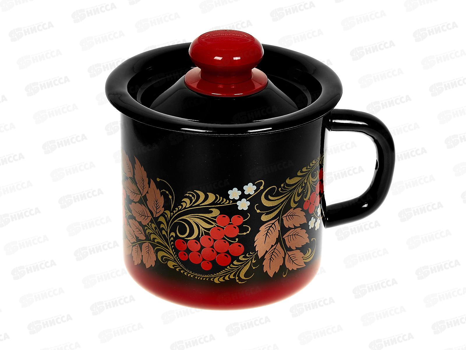 Кружка 1,0л с крышкой декорированная красно-черная С0207.38 *8