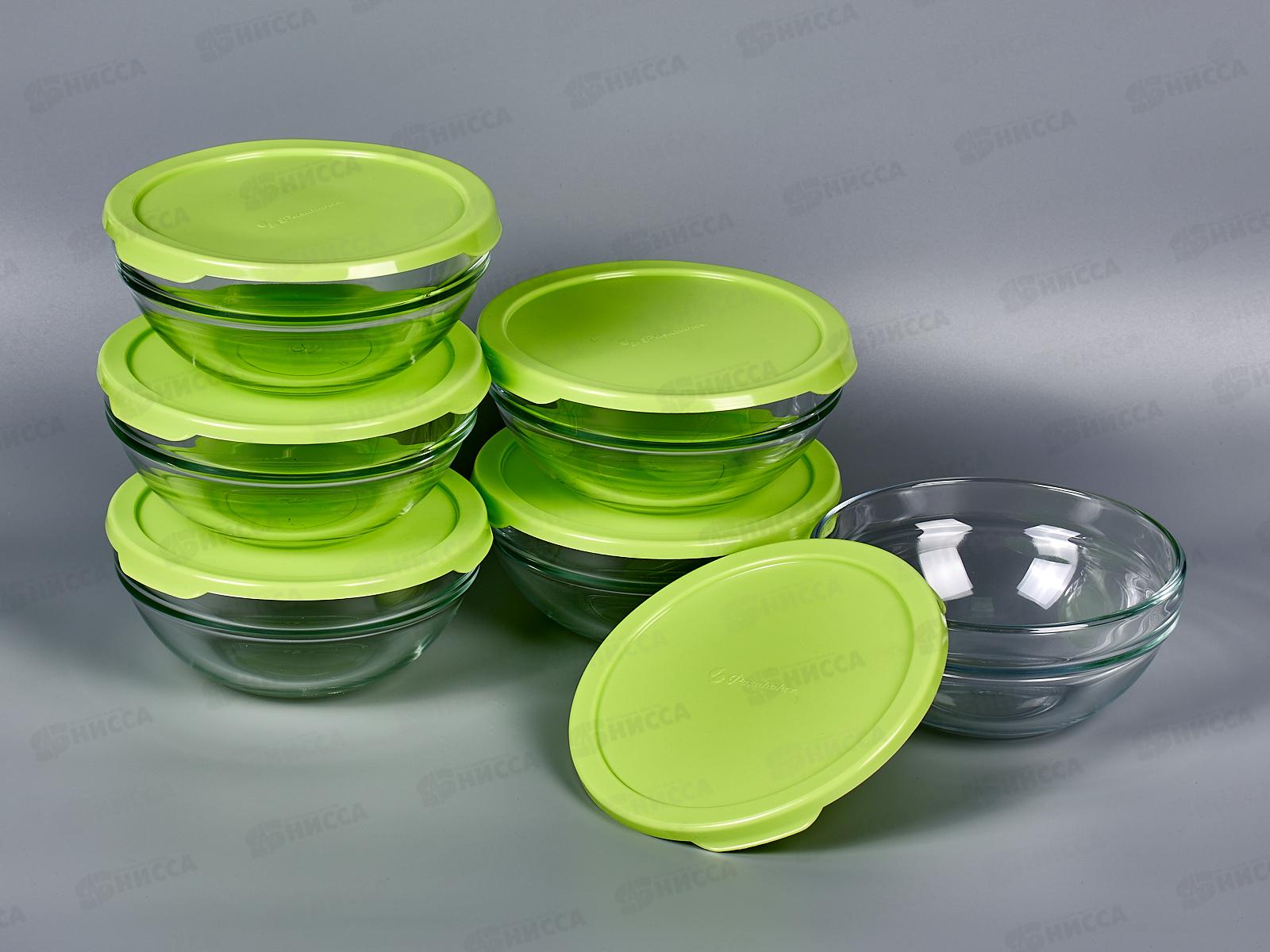 Набор салатников 6пр CHEF&quotS d-140мм с зеленой крышкой 53553 Green *8