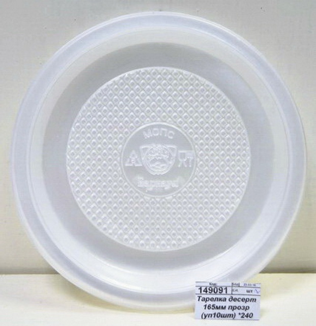 Тарелка одноразовая десертная 165мм прозрачная (упаковка 10шт) *240