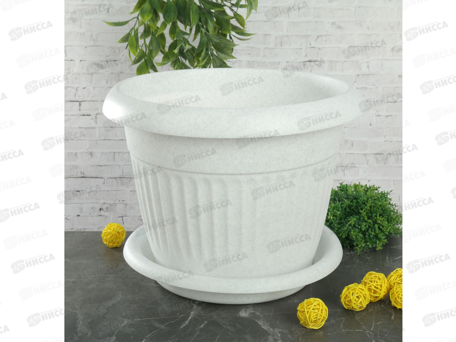 Кашпо Ливия Д280мм 7,4л с подставкой  мраморный  3021М*12