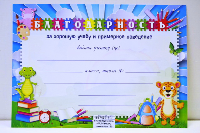 Благодарность КП А4 1709 школьная *20