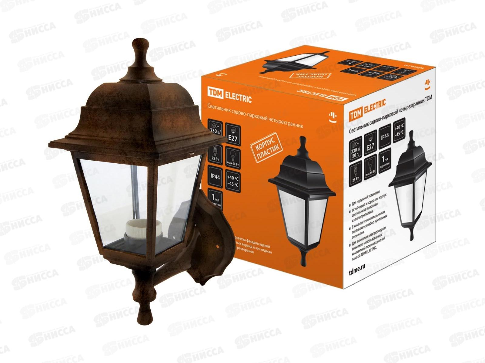 Светильник садовый TDM НБУ04-60-001 настенный, четырехгранный, пластик, медь, 0724