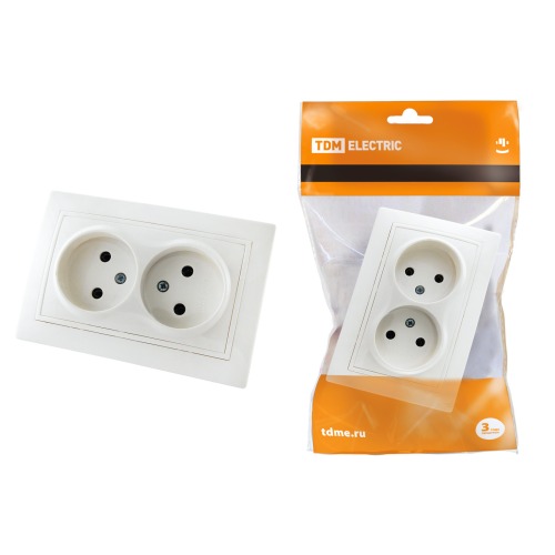 Розетка TDM двойная, cкрытой установки, 10А белая &quotТаймыр&quot, 0013