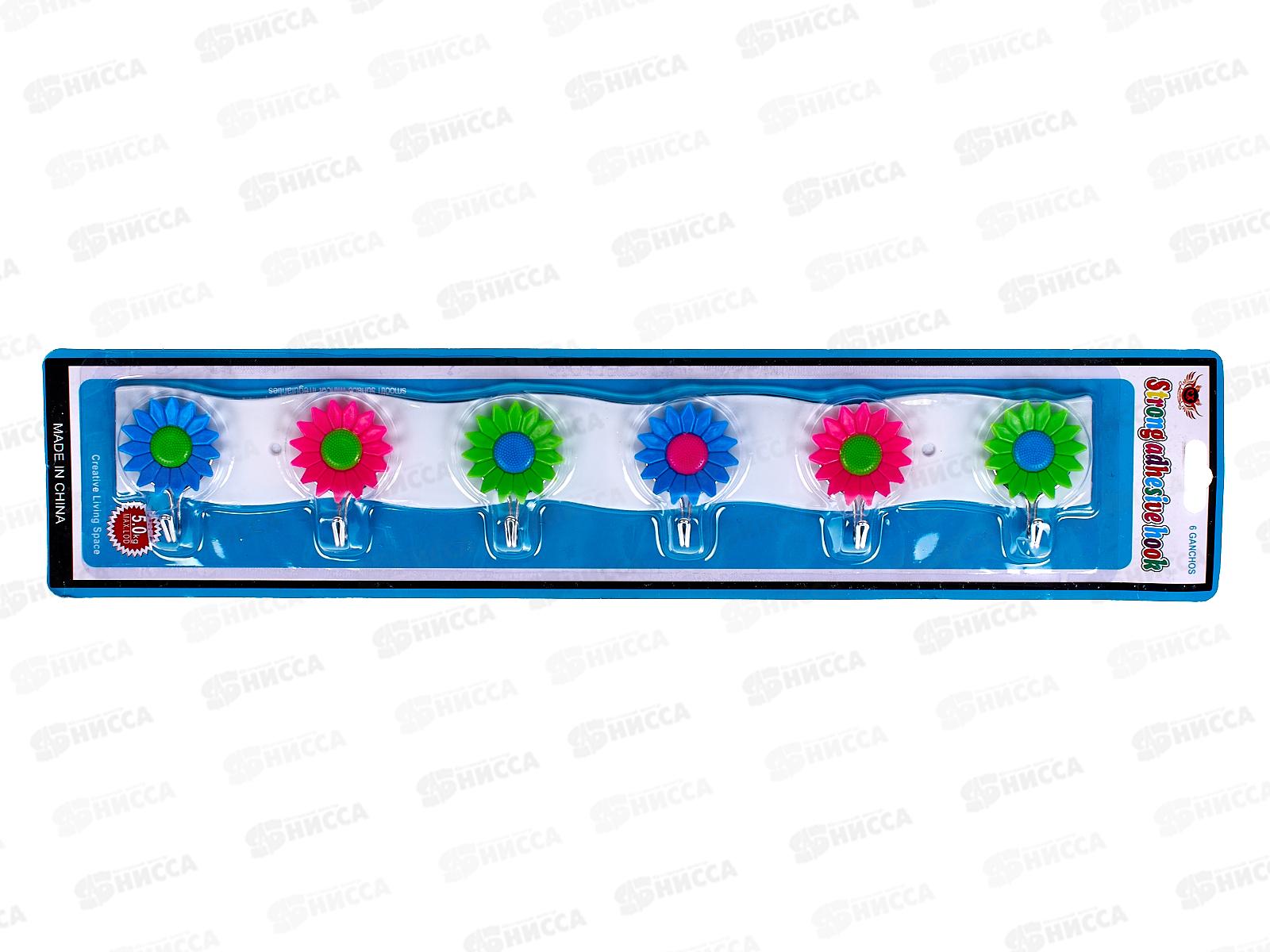 Крючок пластик+металл на липучке, универсальный, планка 6 крючков, AL-6612 *240