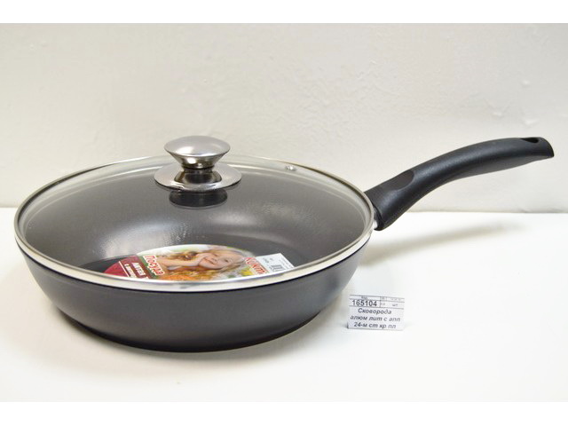 Сковорода алюминиевая литая с антипригарным покрытием 24-м стеклянная крышка пластиковая ручка h=6 утолщенное дно  с242а  *4