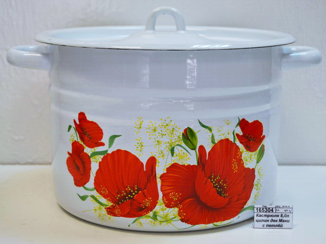 Кастрюля 8,0л цилиндрическая декорированная Маки с петлёй С1620*67 *2