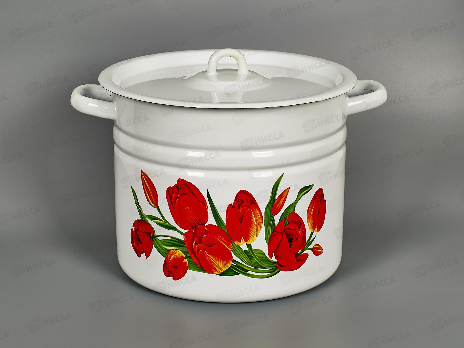 Кастрюля 9,0л цилиндрическая декорированная с петлей Тюльпаны С1622*78 *2