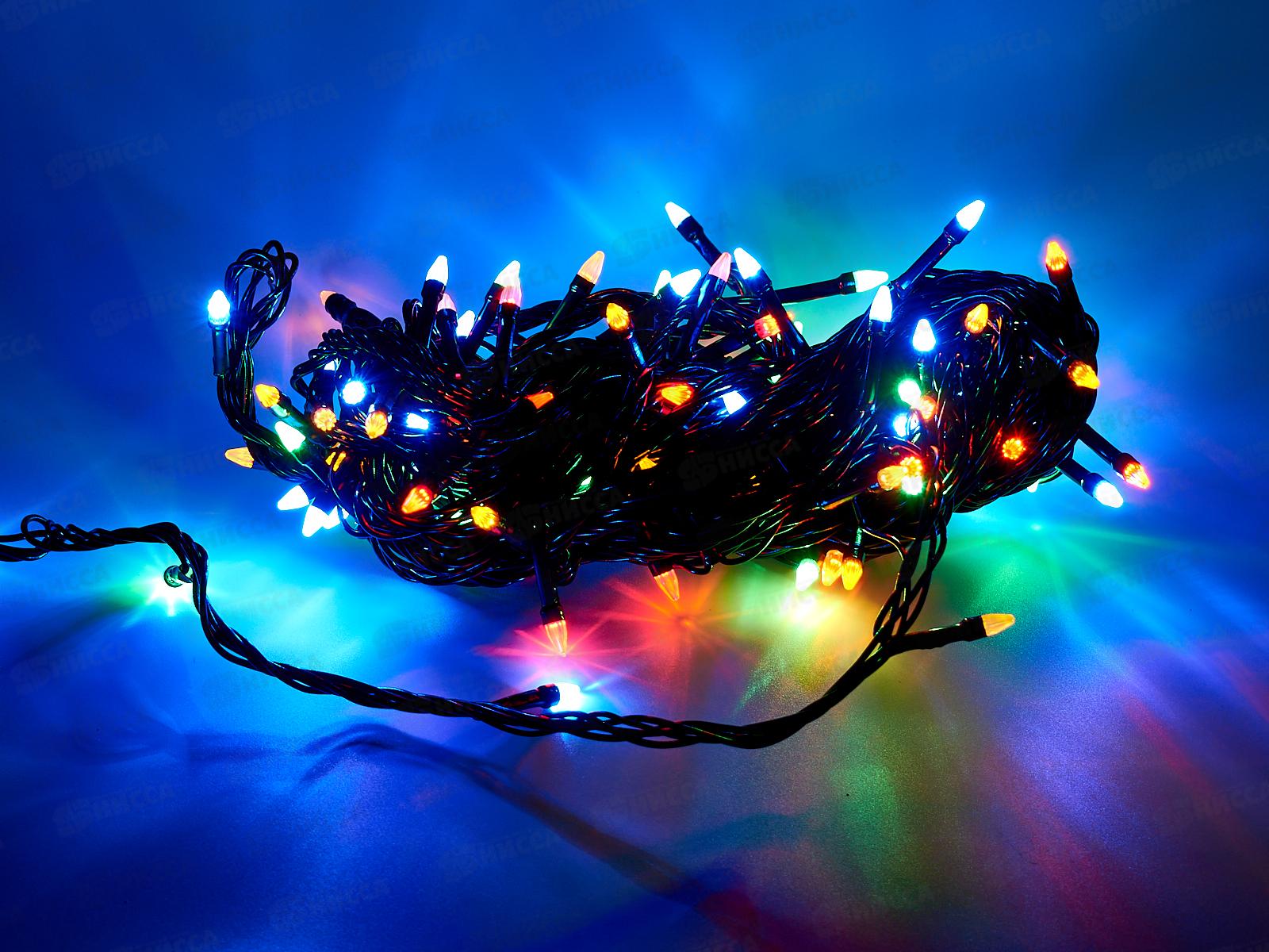 Гирлянда 9,3м электрическая, новогодняя 100 диодов, черный провод, разноцв., 220В, 50Гц, AL-3725-2 *100