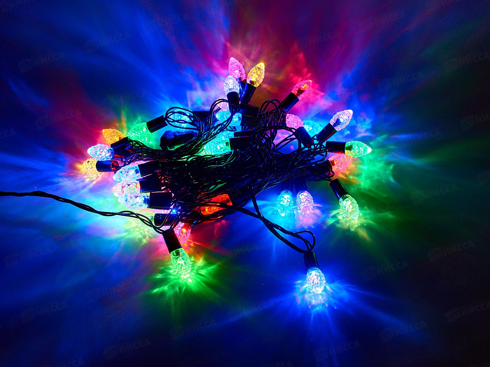 Гирлянда электрическая, новогодняя 5 м., 40 диодов, черный провод, разноцв., 220В, 50Гц, AL-3757 *100