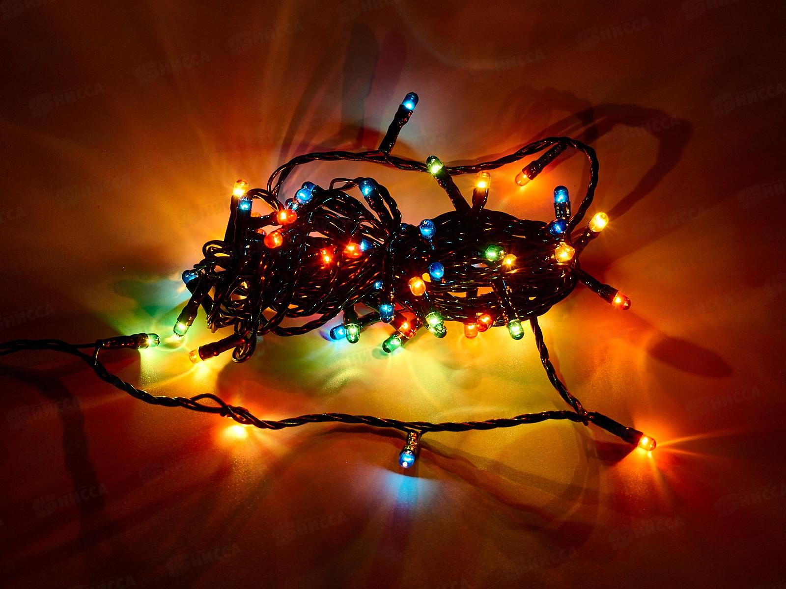 Гирлянда электрическая, новогодняя 4 м., 60 ламп, черный провод, разноцв., 220В, 50Гц, AL-8007-1-1 *100