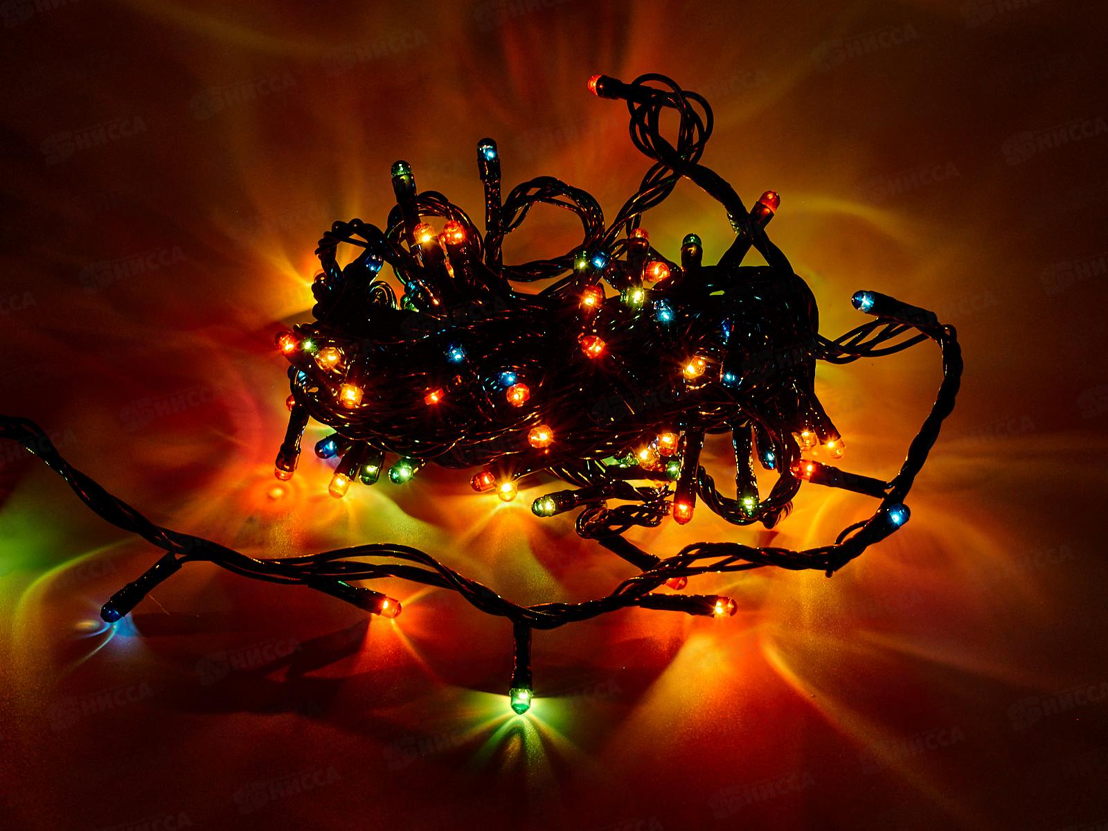 Гирлянда электрическая, новогодняя 4,0 м., 100 ламп, черный провод, разноцв., 220В, 50Гц, AL-8007-2 *100
