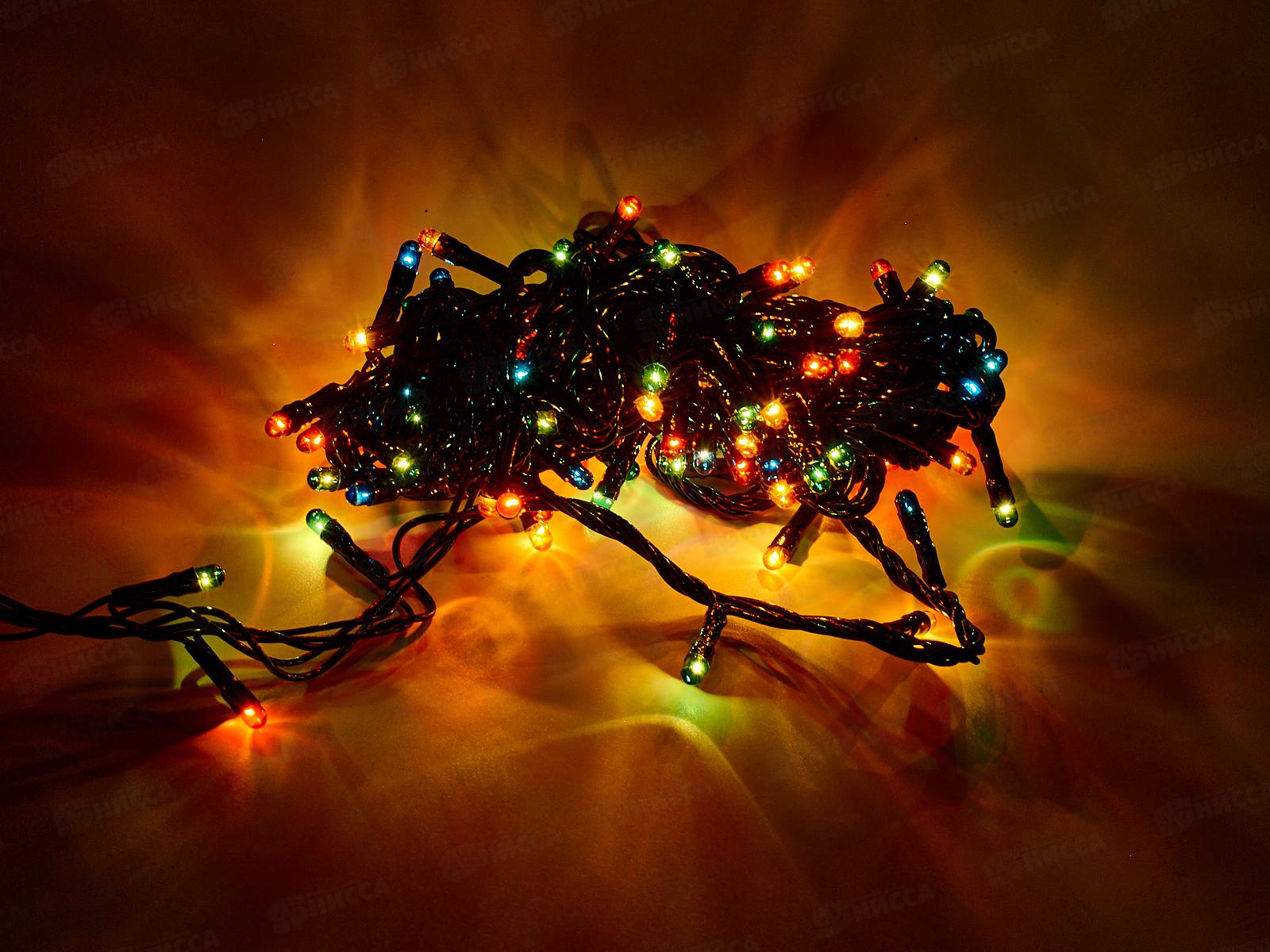 Гирлянда электрическая, новогодняя 4,0 м., 100 ламп, черный провод, разноцв., 220В, 50Гц, AL-8007-2-1 *100