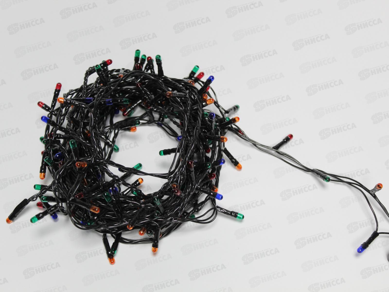 Гирлянда электрическая, новогодняя 6,5 м., 180 ламп, черный провод, разноцв., 220В, 50Гц, AL-8007-4 *100