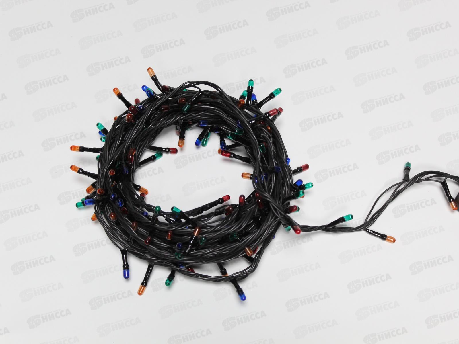 Гирлянда электрическая, новогодняя 6,5 м., 180 ламп, черный провод, разноцв., 220В, 50Гц, AL-8007-4-1 *100