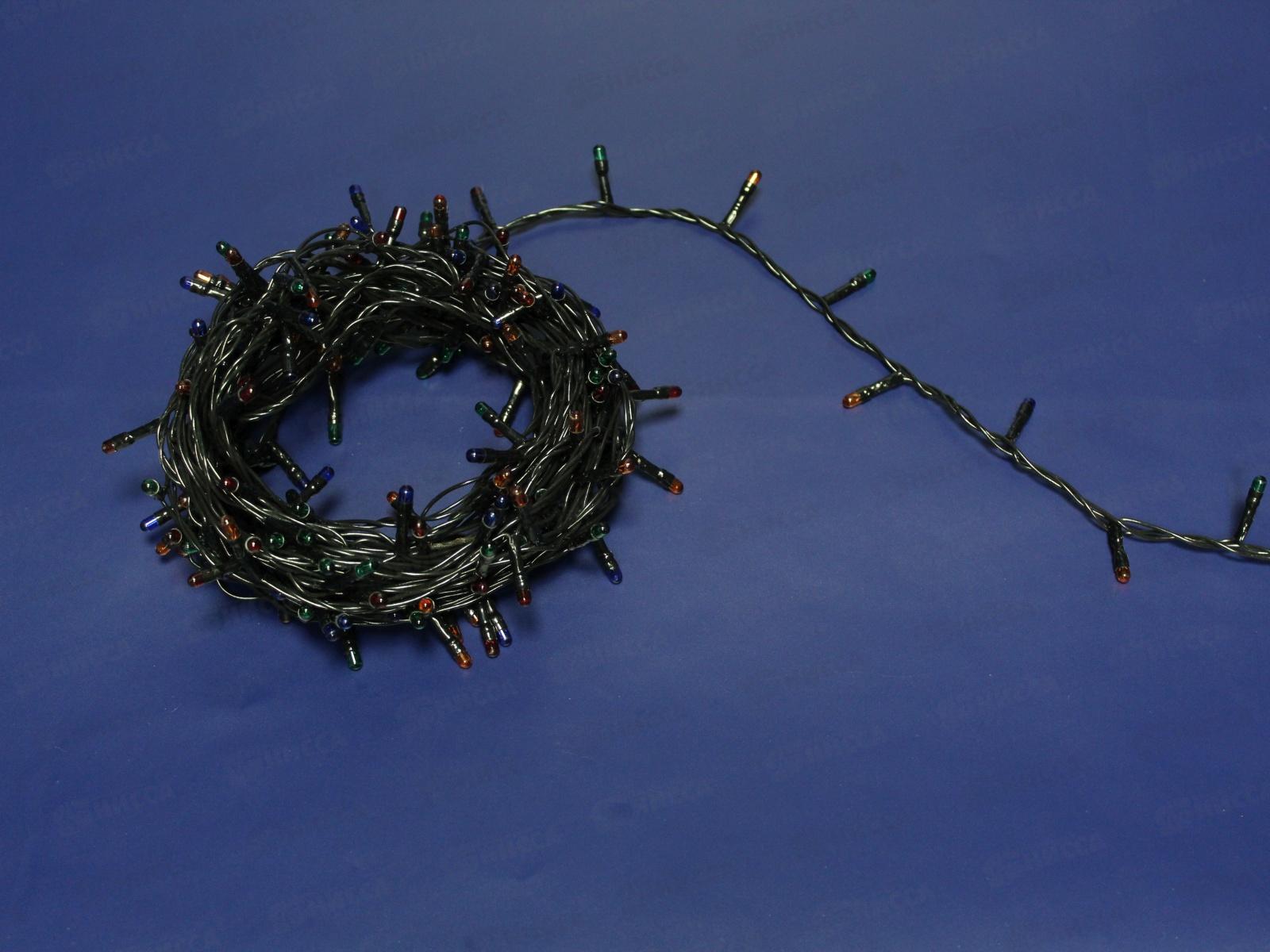 Гирлянда электрическая, новогодняя 7,5 м., 200 ламп, черный провод, разноцв., 220В, 50Гц, AL-8007-5 *100