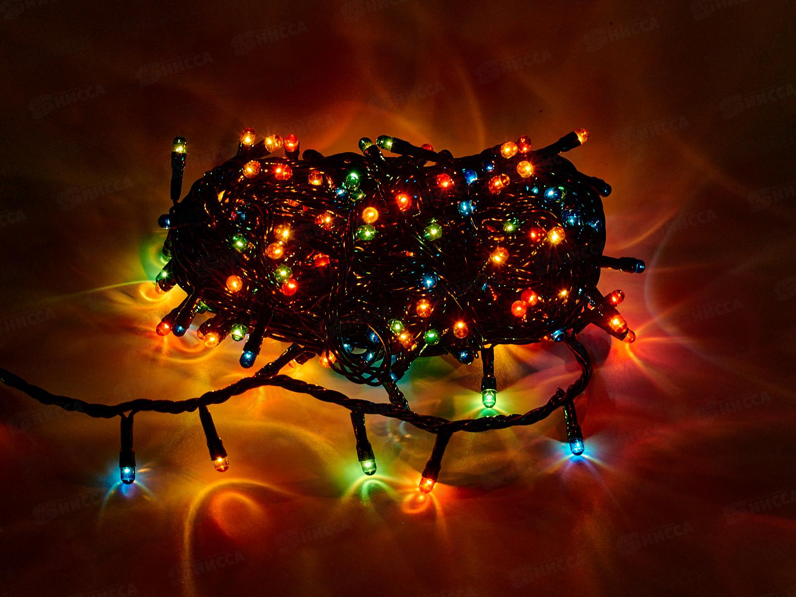 Гирлянда электрическая, новогодняя 7,5 м., 200 ламп, черный провод, разноцв., 220В, 50Гц, AL-8007-5-1 *100