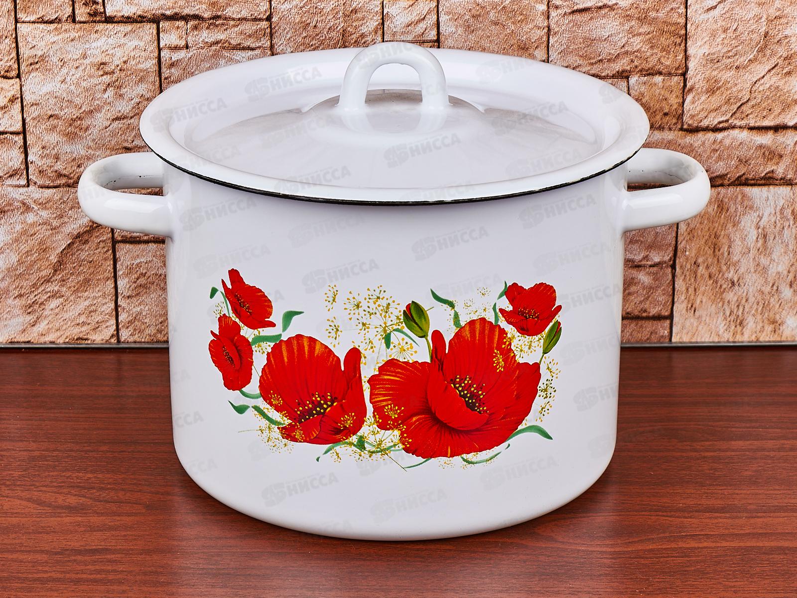 Кастрюля 3,5л цилиндрическая декорированная Маки с петлёй С1612*67 *4