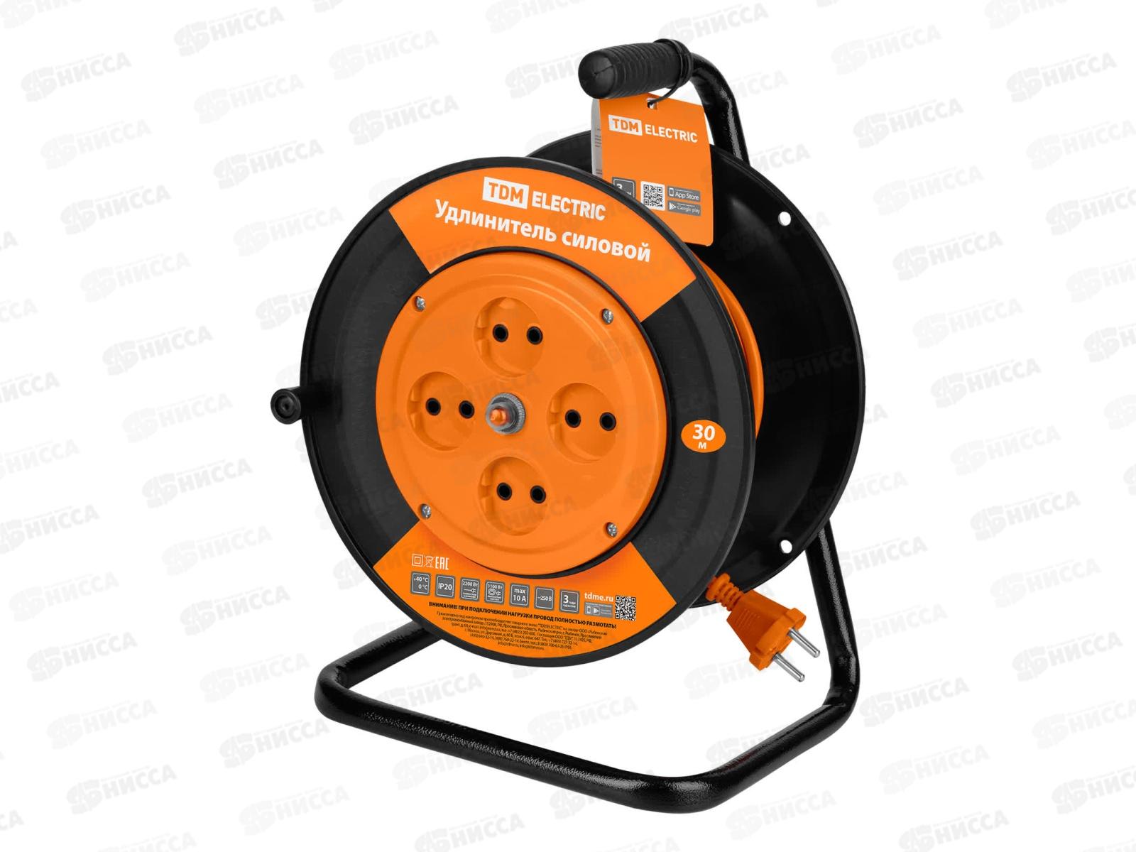 Удлинитель на катушке TDM УК10-004 30м 4роз., ПВС2*1.0, 0521