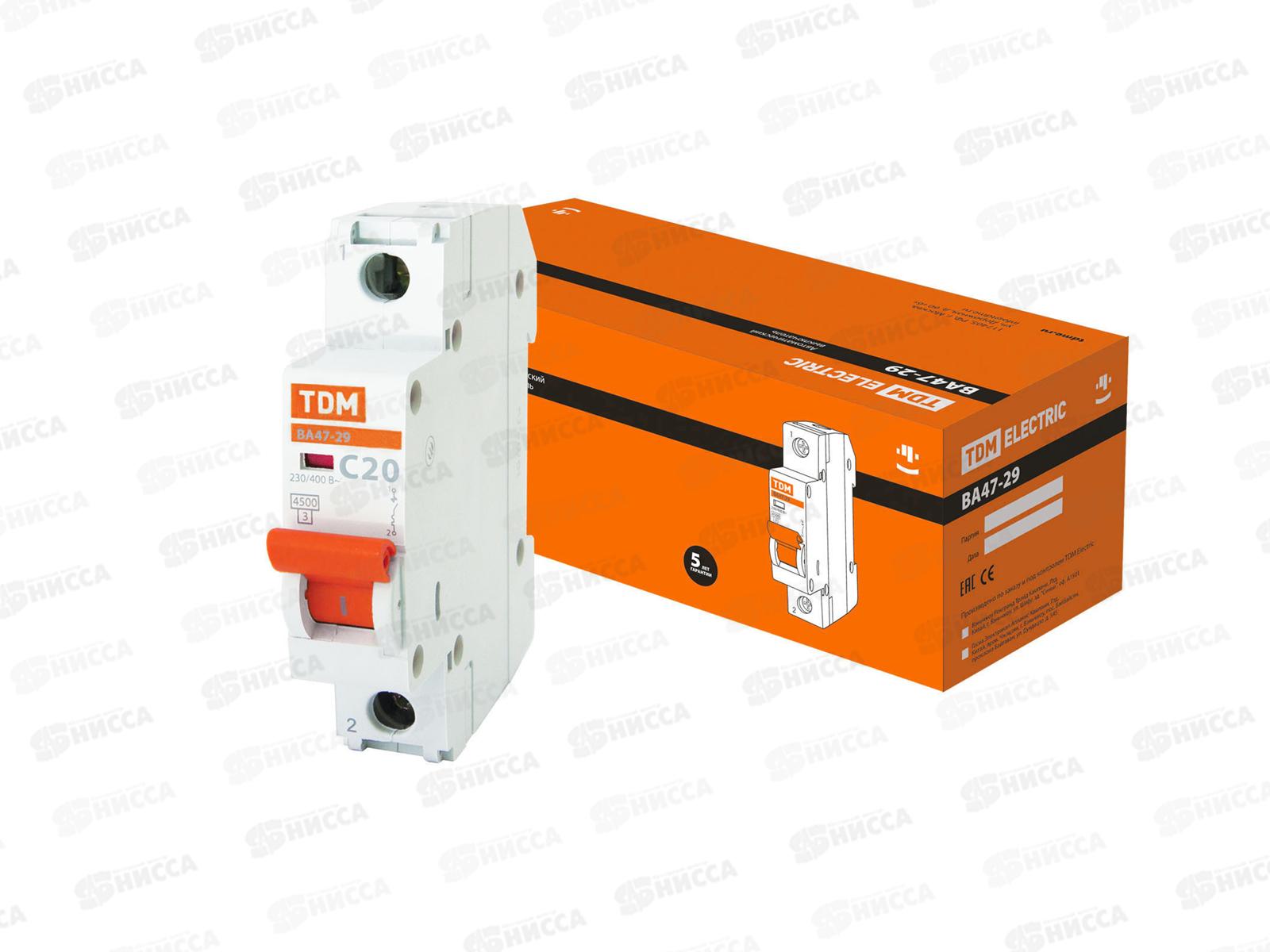 Автоматический выключатель  ВА47-29 1P 20А 4,5кА C TDM, 0075 *12/120