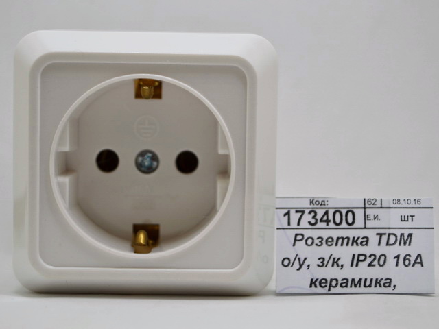Розетка TDM открытой установки, з/к, IP20 16А керамика, белый "Ладога", 0111 *10/200