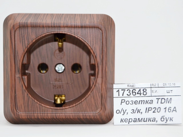Розетка TDM открытой установки, з/к, IP20 16А керамика, бук &quotЛадога&quot, 0311 *10/200