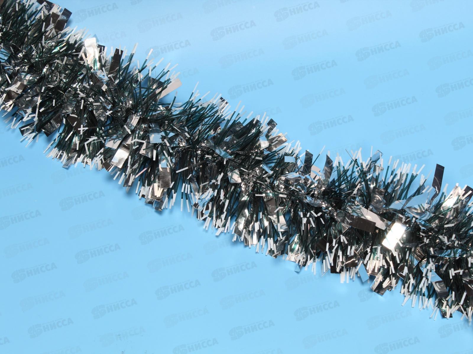 Новогоднее украшение: Мишура, 9см. х 2м. т.зелен+серебро, AL-3348 *500