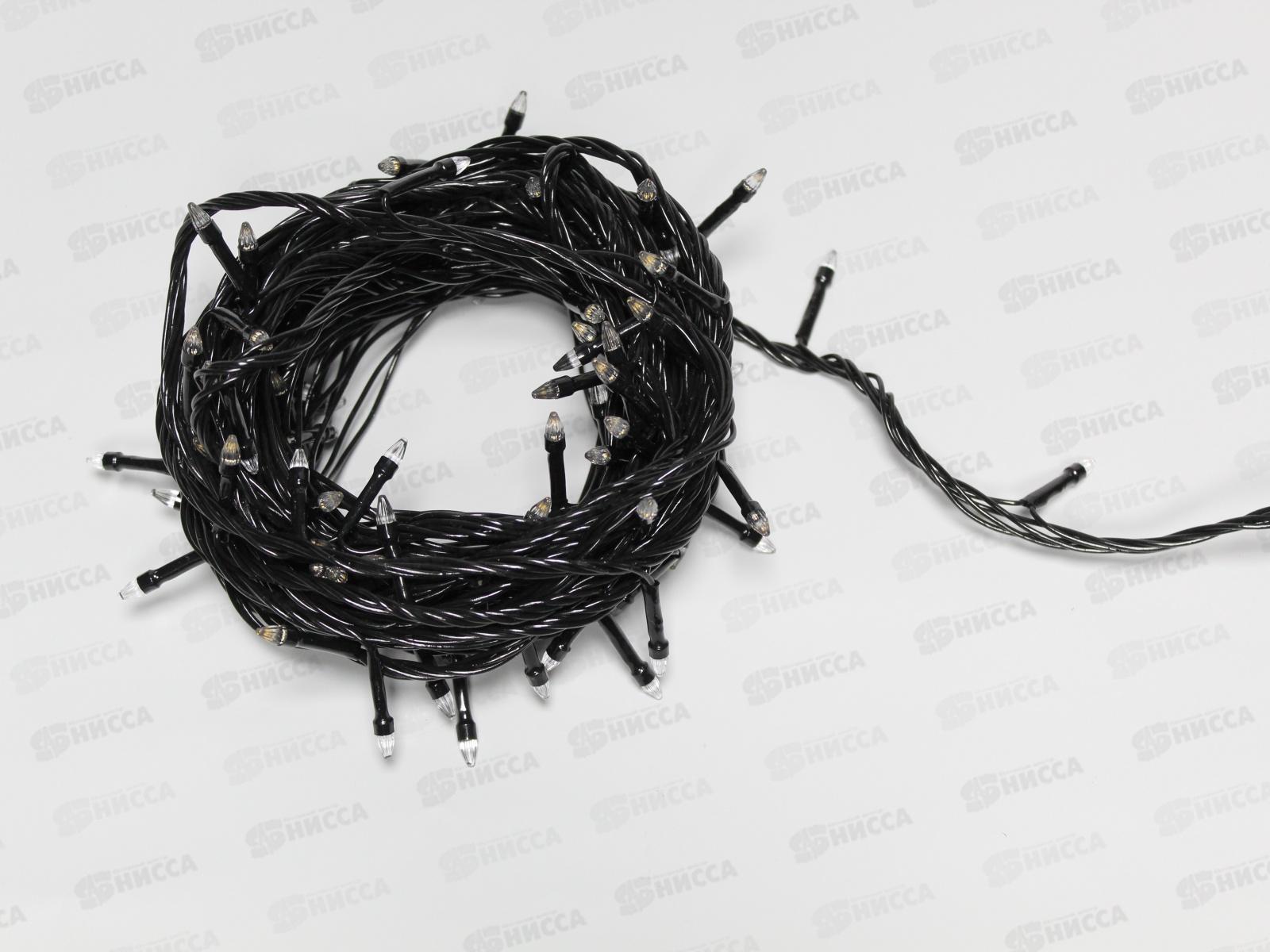 Гирлянда электрическая, новогодняя 9,3 м.100 диодов, черный провод,(Шампань) белый цв., 220В, 50Гц, AL-3725-1 *100