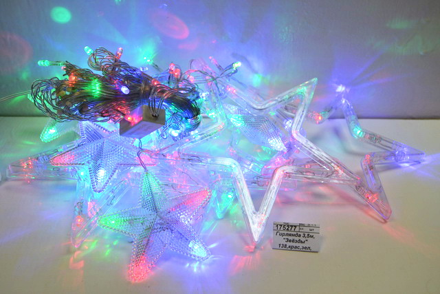 Гирлянда 3,5м, &quotЗвёзды&quot 138, красно-зеленый, нить прозрачная. синий цвет, AL-3747 *2