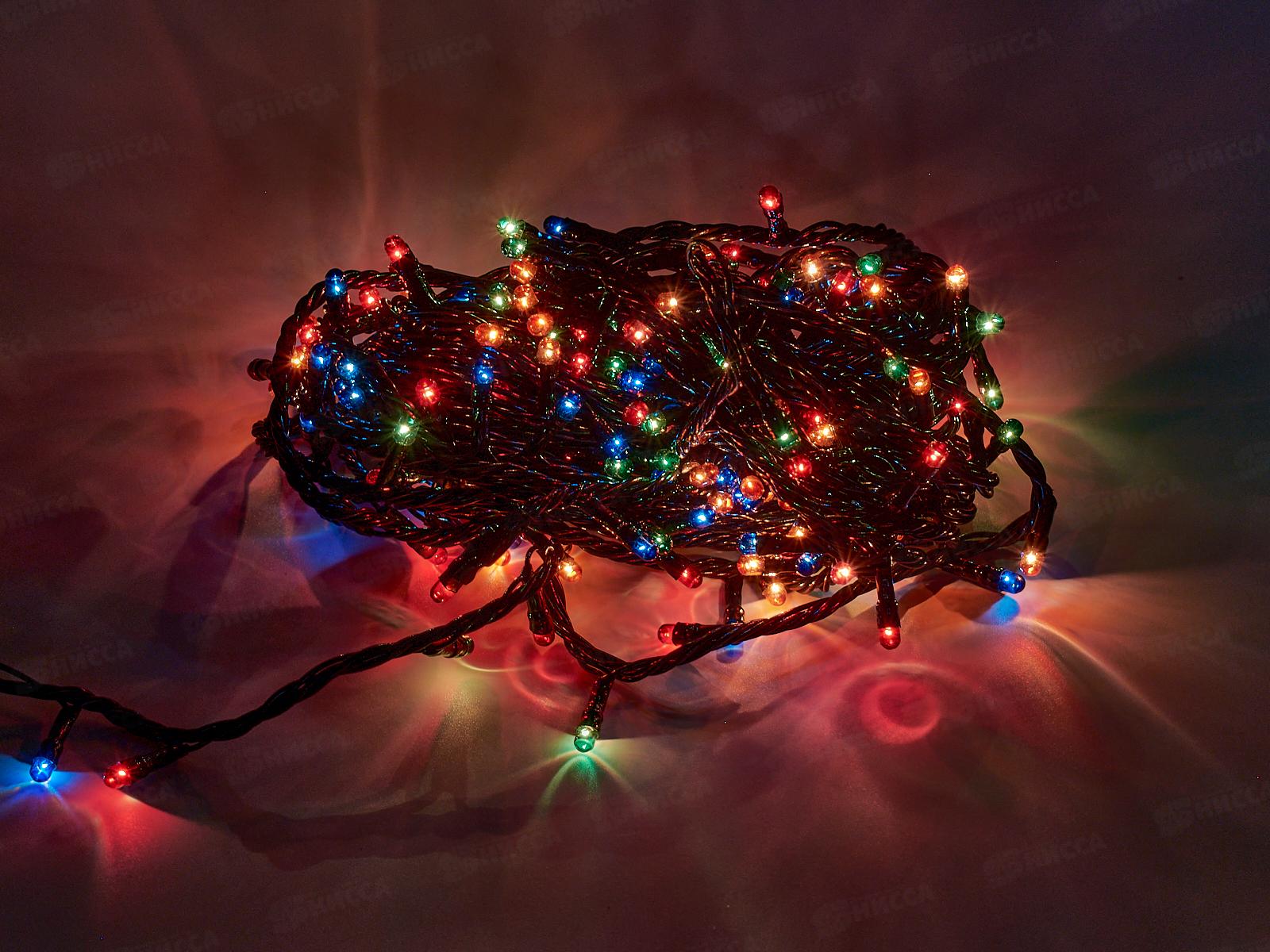 Гирлянда электрическая, новогодняя 8,0 м., 200 ламп, черный провод, разноцв., 220В, 50Гц, AL-3726-5 *100
