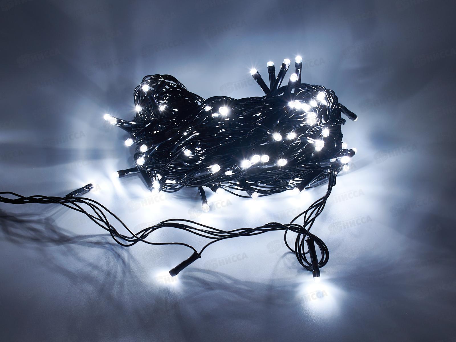 Гирлянда электрическая, новогодняя 9,3 м., 100 диодов, черный провод, белый цв., 220В, 50Гц, AL-3724-3 *100