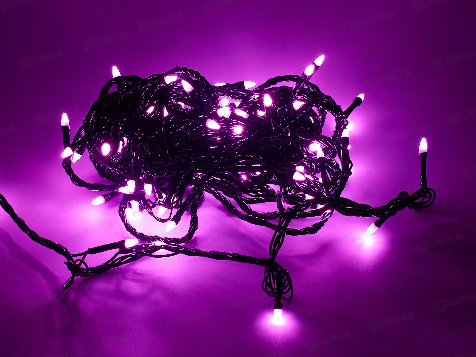 Гирлянда электрическая, новогодняя 9,3 м., 100 диодов, черный провод, фиолетовый цв., 220В, 50Гц, AL-3725-3 *100