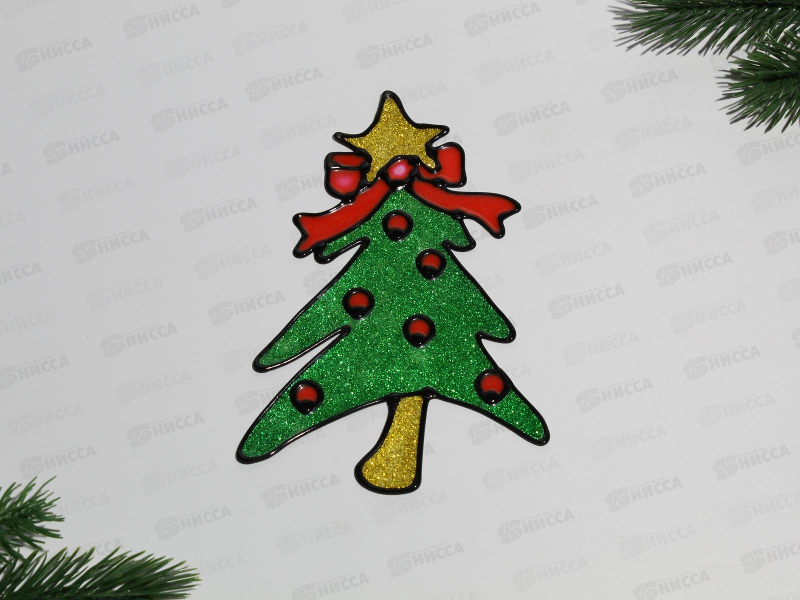 Наклейка на стекло, силиконовая, ассортименте AL-3784 Елки, Дед Морозы, Пряничный человечек, снеговик, снежинки*360