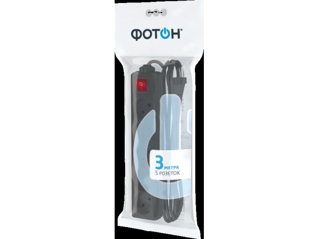 Удлинитель ФОТОН 10-35S (1*5)  3м 10А с выключателем, черный *5/30
