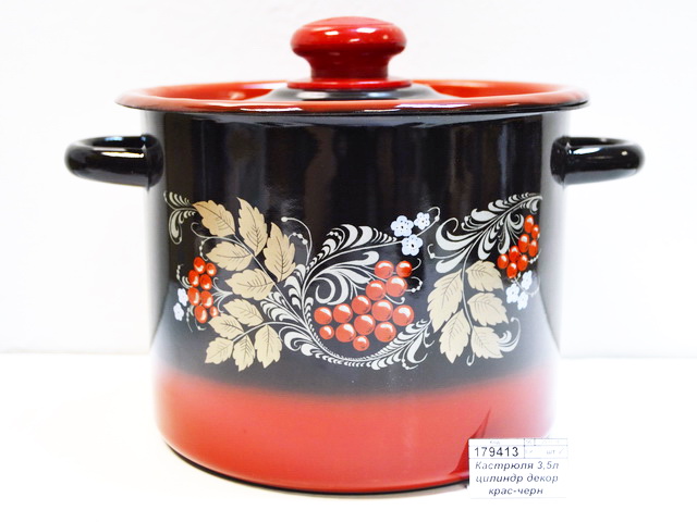 Кастрюля 3,5л цилиндрическая  декорированная красно-черная  С1612.38 *4