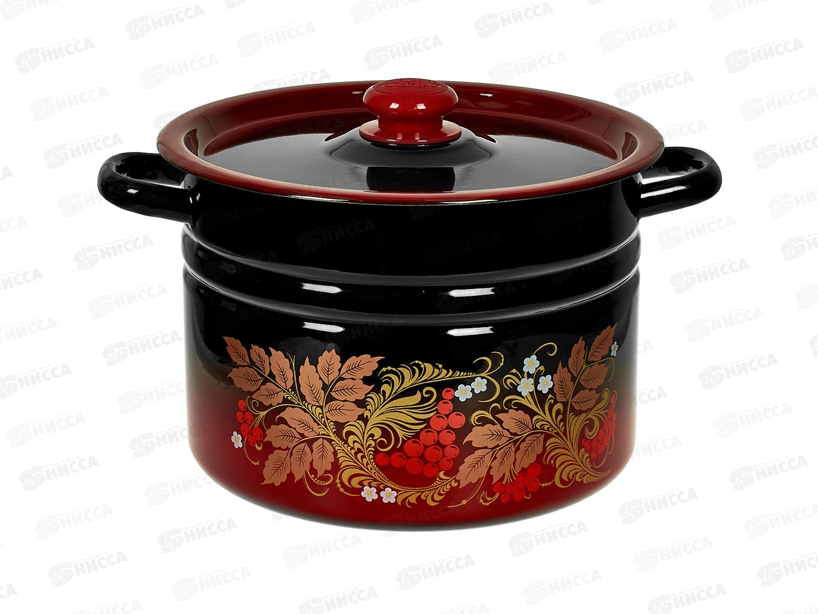 Кастрюля 8,0л цилиндрическая декорированная красно-черная с пластиковой кнопкой С1620.38 *2