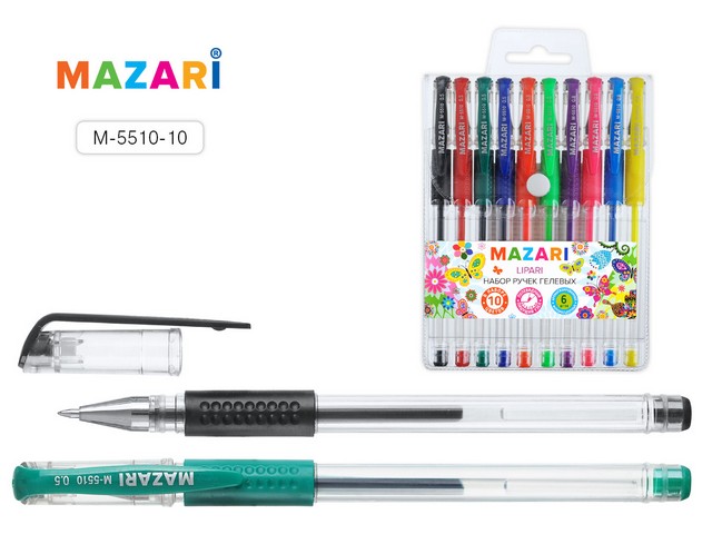 Ручки гелевые  MAZARI Lipari 10цветов (4+6флуор.), 0.5/0.8мм, M-5510-10 *12/48/96