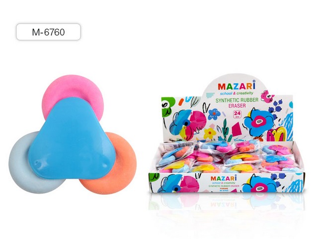 Ластик MAZARI Forme, цветной, фигурный, 65х36 мм, пластмассовый держатель, M-6760 *24/360/720